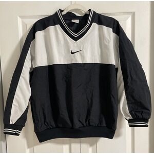 RARE VTG Nike Pullover Windbreaker Center Swoosh 90 Large White Black Just Do It
